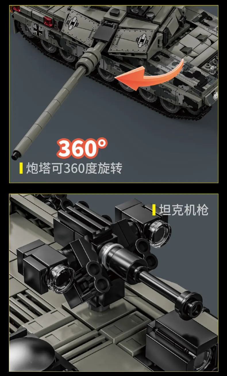 World War 2 WW2 Army Military Soldiers SWAT Leopard 2A7 Main Battle Tank Assemble Building Blocks Bricks Children's Toys Gift