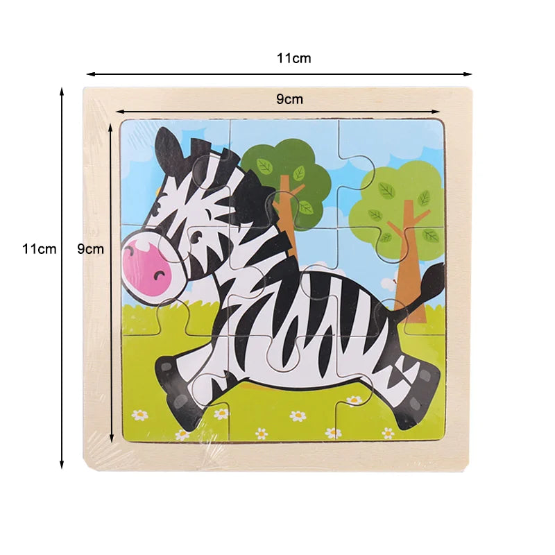 Child Animal Wooden Puzzle Montessori Cognitive Game Cartoon Traffic Tangram Educational Development Toy Baby Gift 2 3 years old