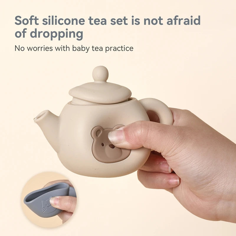 Kids Montessori Afternoon Tea Set Baby Teething Toy BPA Free Silicone Teapot and Teacups Role-Playing Kitchen Toy  Baby Toy Gift