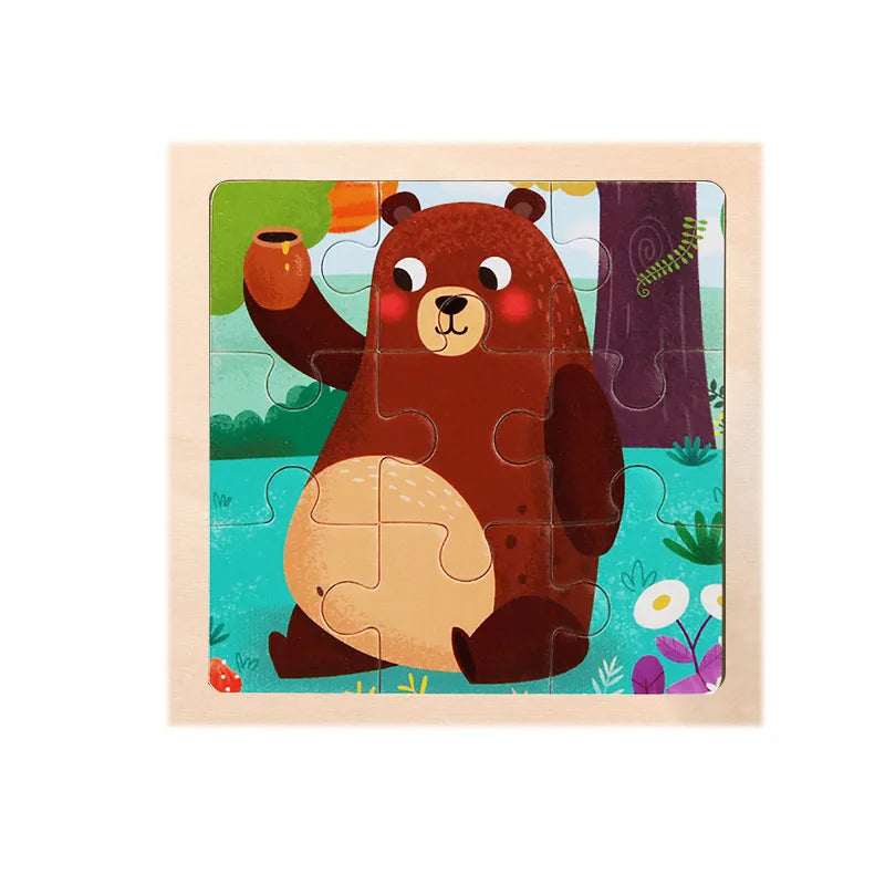 Child Animal Wooden Puzzle Montessori Cognitive Game Cartoon Traffic Tangram Educational Development Toy Baby Gift 2 3 years old