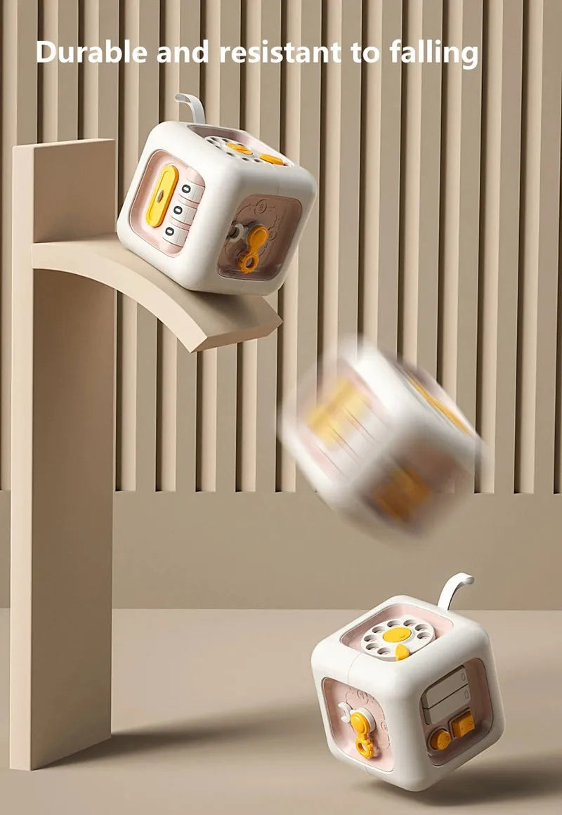 Montessori Activity Cube Baby Toys 6 in 1 Multipurpose Busy Cube Toddler Travel Toy Sensory Busy Board Educational Learning Toys