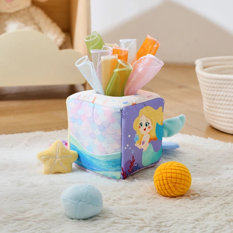 Baby Montessori Toy cotton Magic Tissue Box Finger Exercising Busy Board Game Cloth Book Cartoon Mermaid Puzzle Toy Girl's Gifts