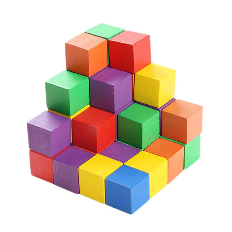 30pcs Colorful Kids Wooden Cube Building Blocks Toy Squares Stack High Game Brick Educational Toys for Boys Girls Birthday Gift