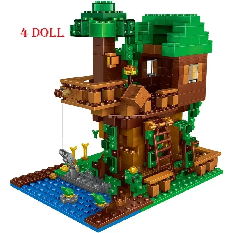 Hot Toys 2024 For Compatible Minecrafted Village Tree House The Mine Mountain Model My World Figure Building Blocks Children Toy