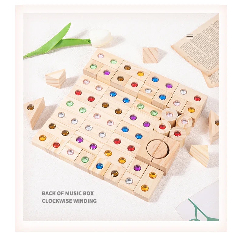 DIY Blocks Sparkling Acrylic Toy Kids Wooden Montessori Rainbow Gem Stacking Blocks Colorful Educational Wooden Creative Toys