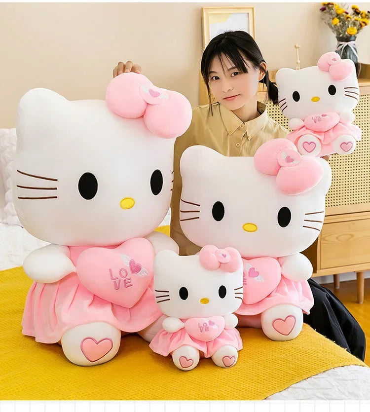 23cm Sanrio KT Cat Plush Toys Pillow Kawaii Anime KT Cat Plush Doll Soft Stuffed Cartoon Cute Pink Doll Birthday Gift For Girls