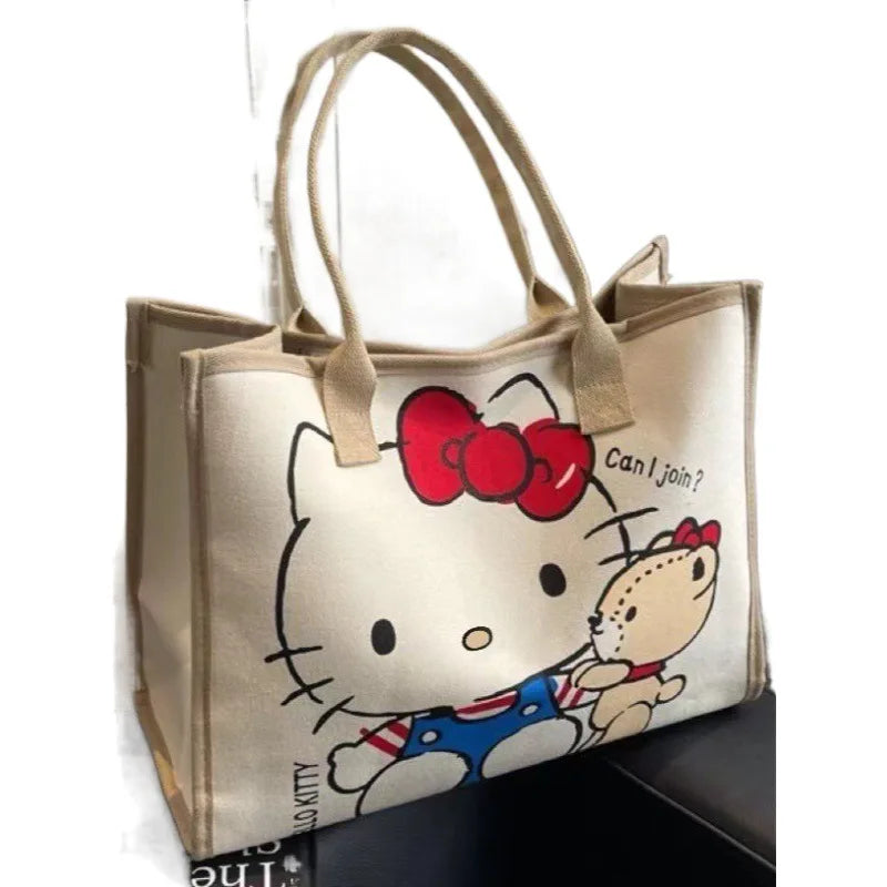 Hello Kitty Sanrio Y2k Tote Canvas Bag, Cute CanvasShoulder Bag, Cartoon Anime Handbag ForSchool Work Travel Shopping Schoolbag