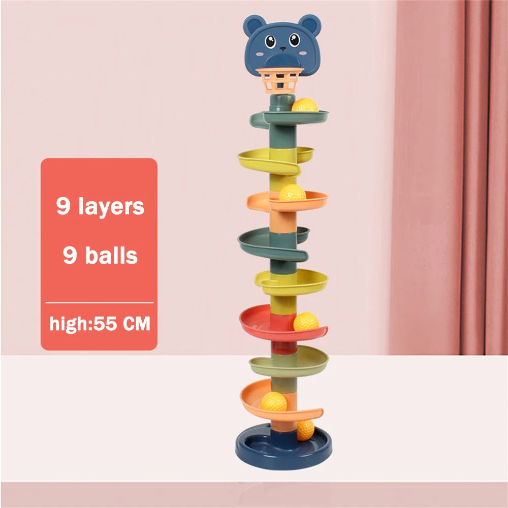 Montessori Baby Toys Rolling Ball Pile Tower Early Educational Toy For Babies Rotating Track Baby Gift Stacking Toy For Children