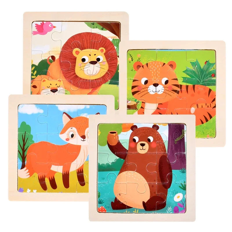 Child Animal Wooden Puzzle Montessori Cognitive Game Cartoon Traffic Tangram Educational Development Toy Baby Gift 2 3 years old