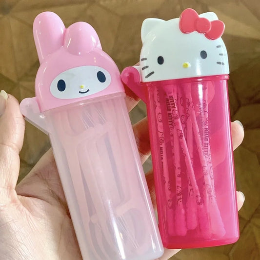 Cute Sanrio Hello Kitty Storage Box Kawaii Anime My Melody Toothpick Cosmetic Swab Storage Box Portable Travel Mini Container