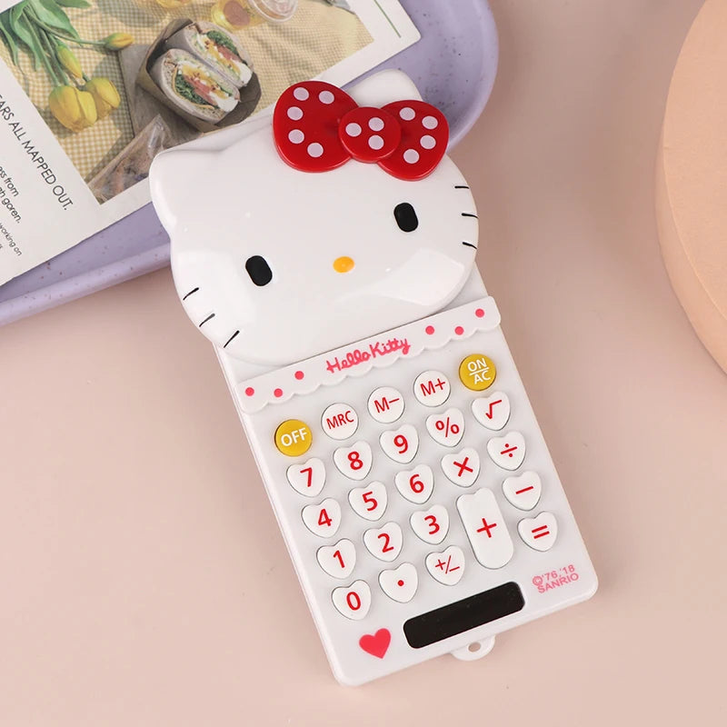 Hello Kitty Pocket Calculator Cute Electronic Push Back Design Portable Office Supplies Math Device Kawaii Student Children Gift