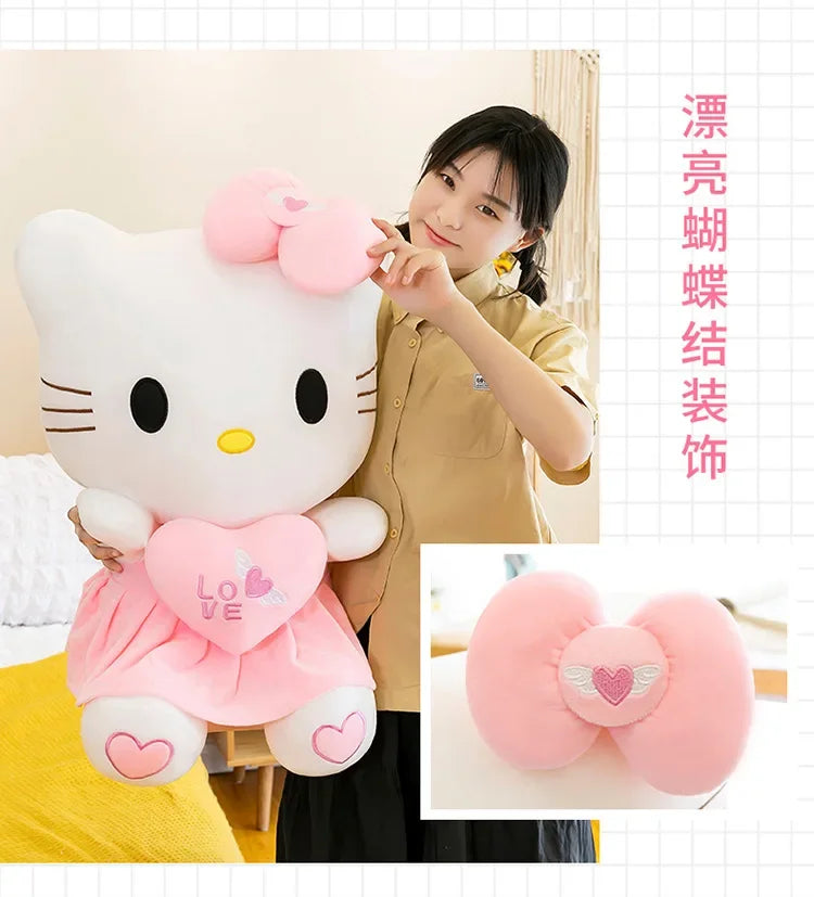23cm Sanrio KT Cat Plush Toys Pillow Kawaii Anime KT Cat Plush Doll Soft Stuffed Cartoon Cute Pink Doll Birthday Gift For Girls