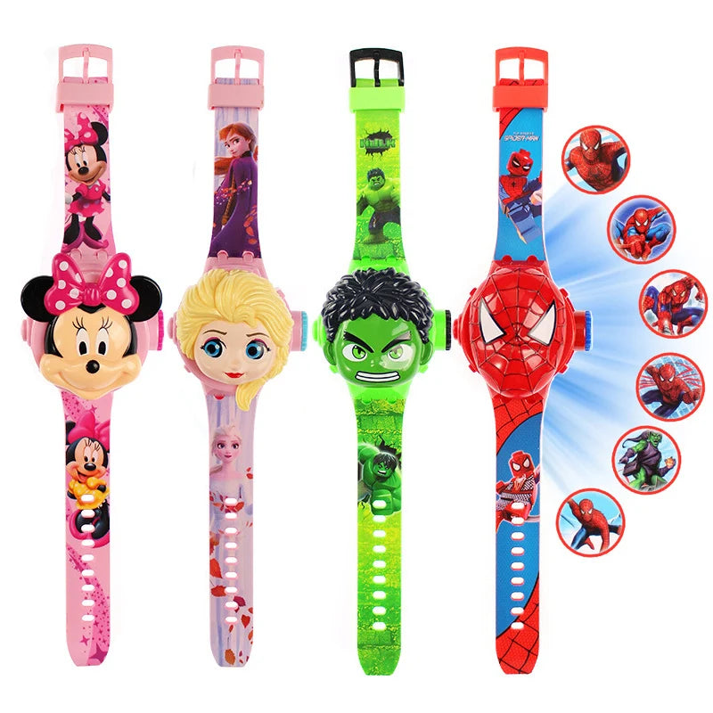 New Cartoon Mickey Mouse Minnie Projection Watch for Children Toys Spiderman Kids Watches Girls Student Gift Digital Clock