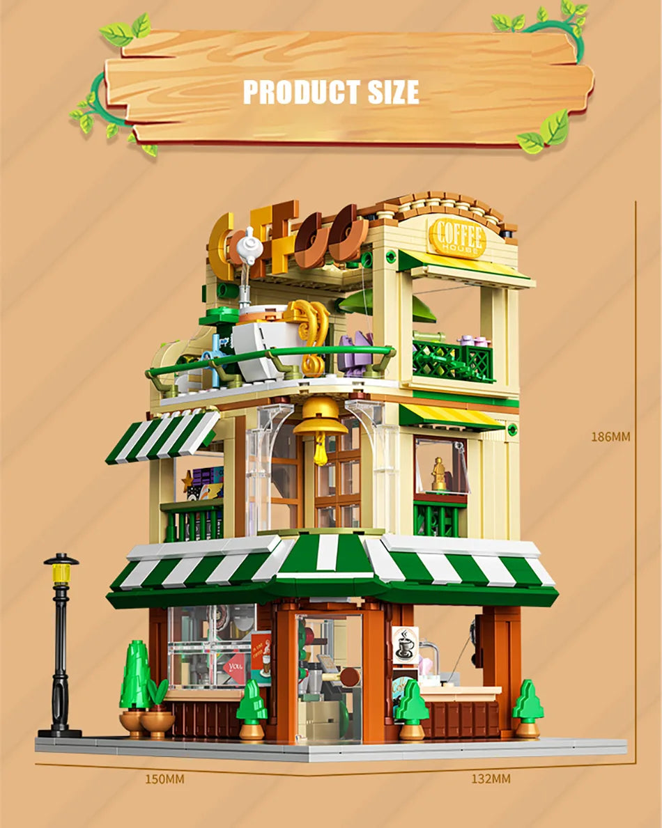 Creative Street View Wedding Salon Manor Garden House Coffee Shop Model Building Blocks City Architecture Mini Bricks Toys Gifts