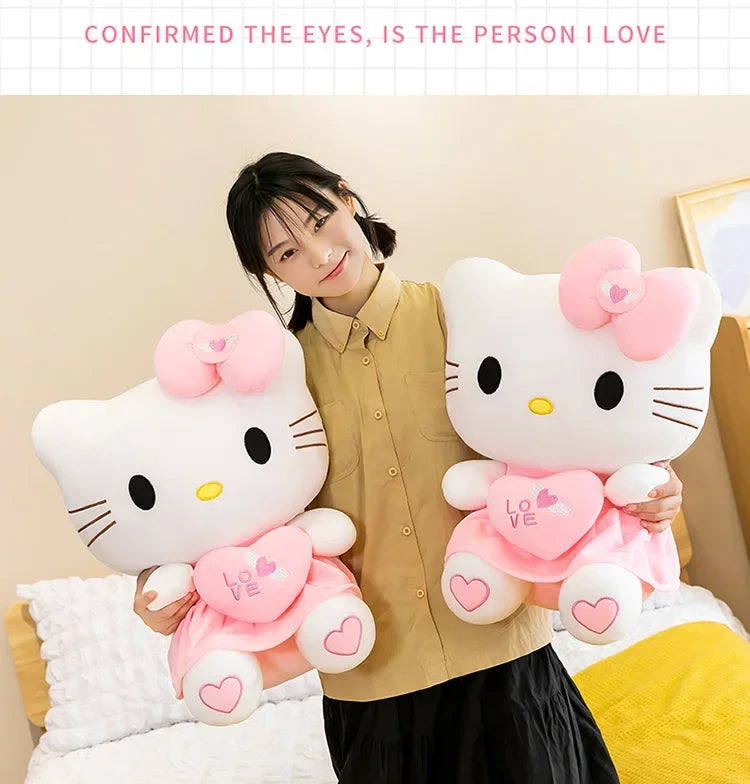 23cm Sanrio KT Cat Plush Toys Pillow Kawaii Anime KT Cat Plush Doll Soft Stuffed Cartoon Cute Pink Doll Birthday Gift For Girls