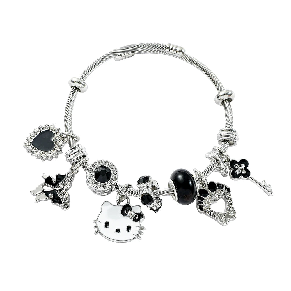 Sanrio Hello Kitty Bracelet for Girl, Kawaii Anime Accessories, Crystal Adjustable Bracelet, Cute Student Christmas Gifts, New