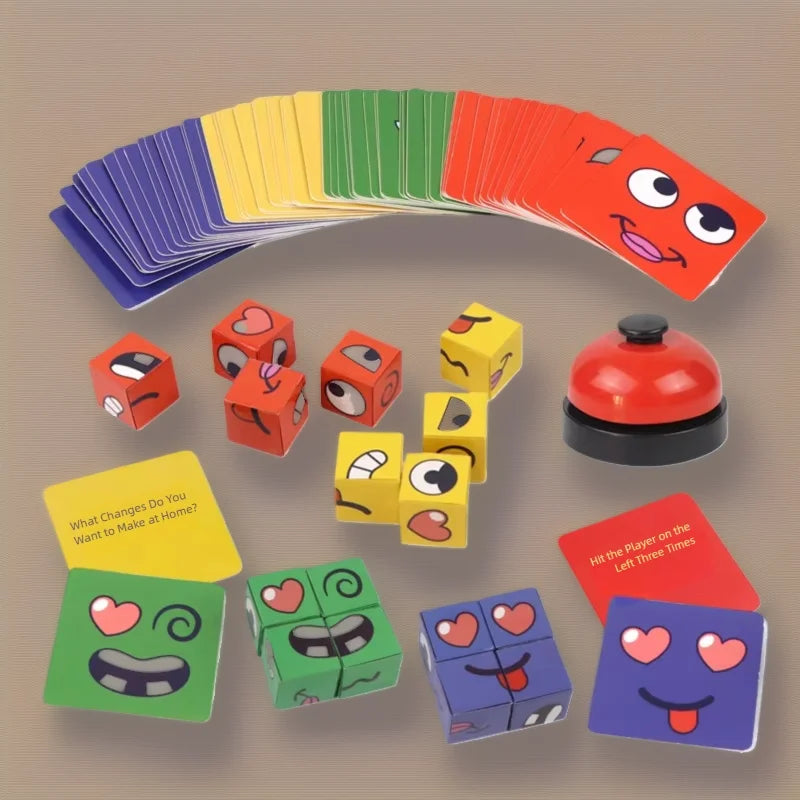 Face Changing Cube Building Blocks Fun Tabletop Parent-Child Board Game Early Education Wooden Puzzle Block Toys For Boys Girls