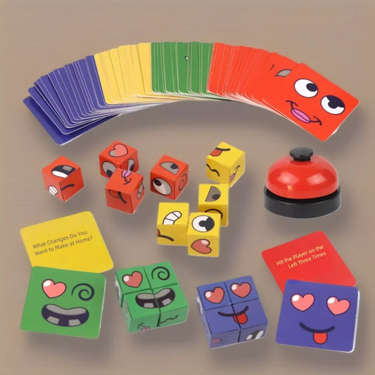 Face Changing Cube Building Blocks Fun Tabletop Parent-Child Board Game Early Education Wooden Puzzle Block Toys For Boys Girls