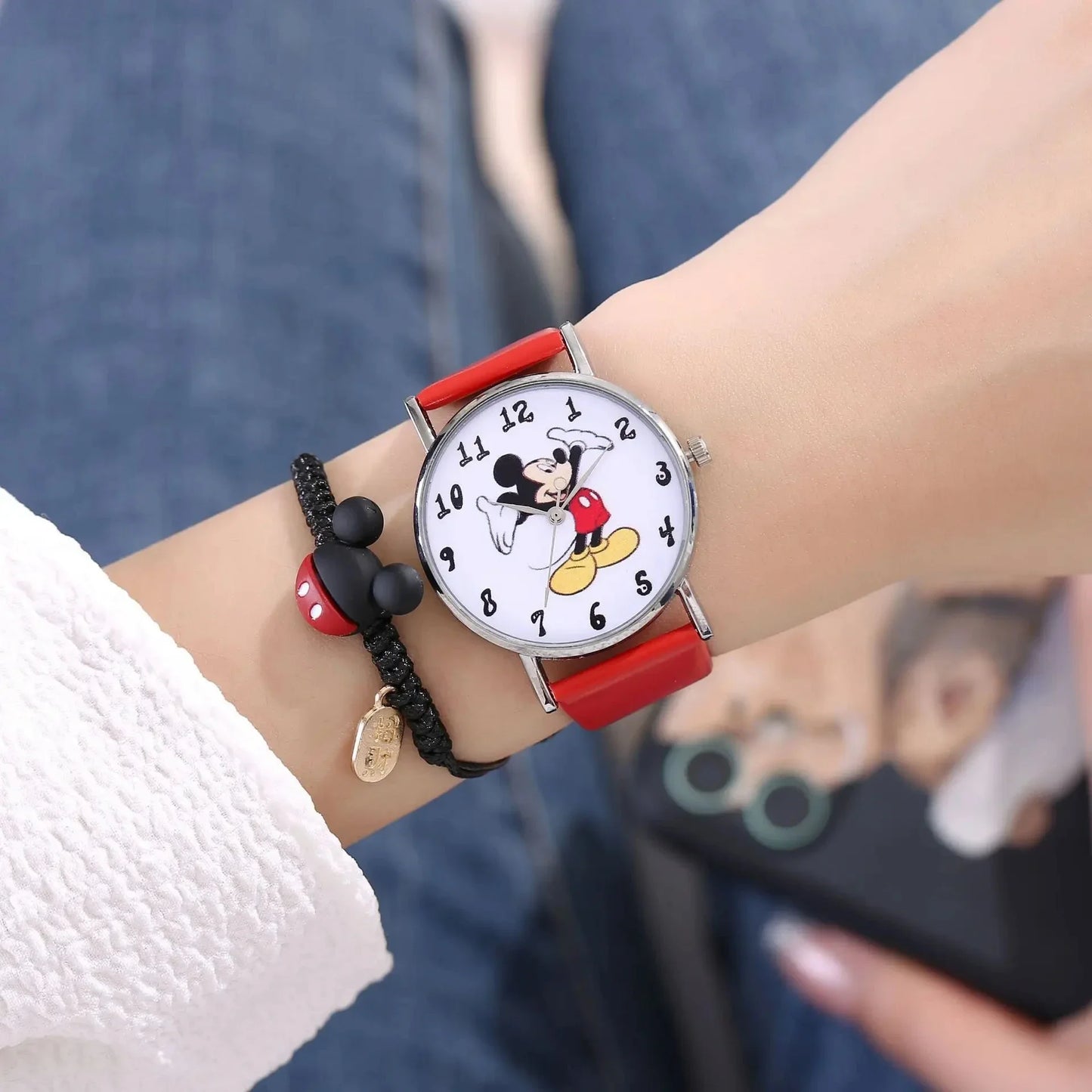 2024 Disney Mickey Mouse watch Minnie Mouse Anime Figure Children watch For Kids Boys Girls Cartoon watches Gifts Toys With Box