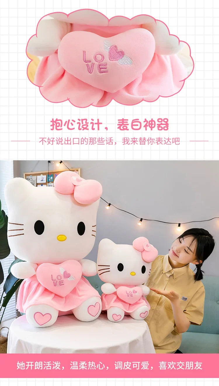 23cm Sanrio KT Cat Plush Toys Pillow Kawaii Anime KT Cat Plush Doll Soft Stuffed Cartoon Cute Pink Doll Birthday Gift For Girls