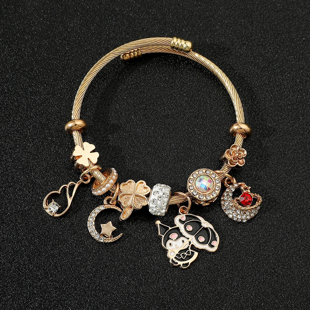 Sanrio Hello Kitty Bracelet for Girl, Kawaii Anime Accessories, Crystal Adjustable Bracelet, Cute Student Christmas Gifts, New