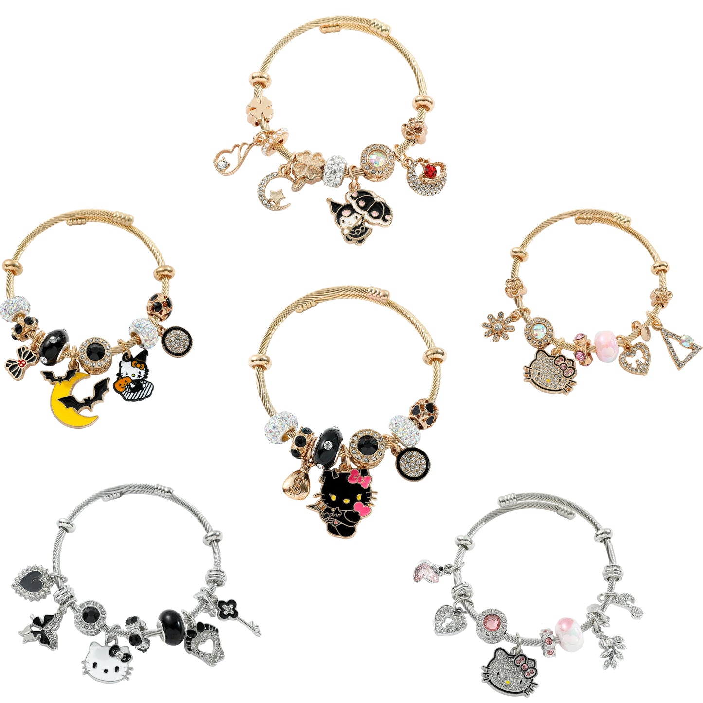 Sanrio Hello Kitty Bracelet for Girl, Kawaii Anime Accessories, Crystal Adjustable Bracelet, Cute Student Christmas Gifts, New