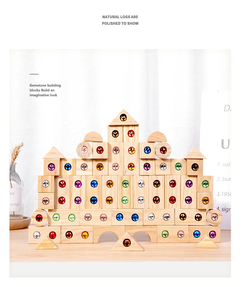 DIY Blocks Sparkling Acrylic Toy Kids Wooden Montessori Rainbow Gem Stacking Blocks Colorful Educational Wooden Creative Toys