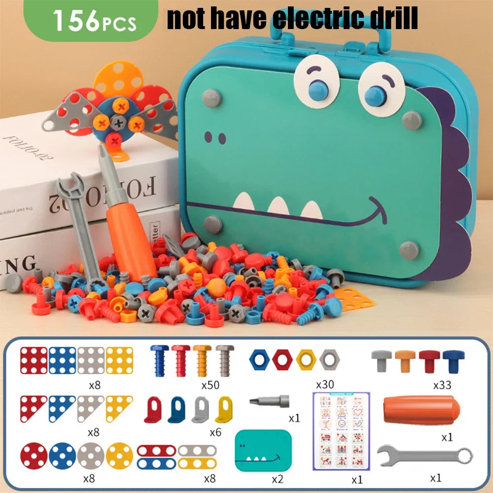 Children Toys Tool Set Electric Drill Screw Nut 3D Puzzle Toys Pretend Play Repair Tool Box Drilling Assembly Educational Toys