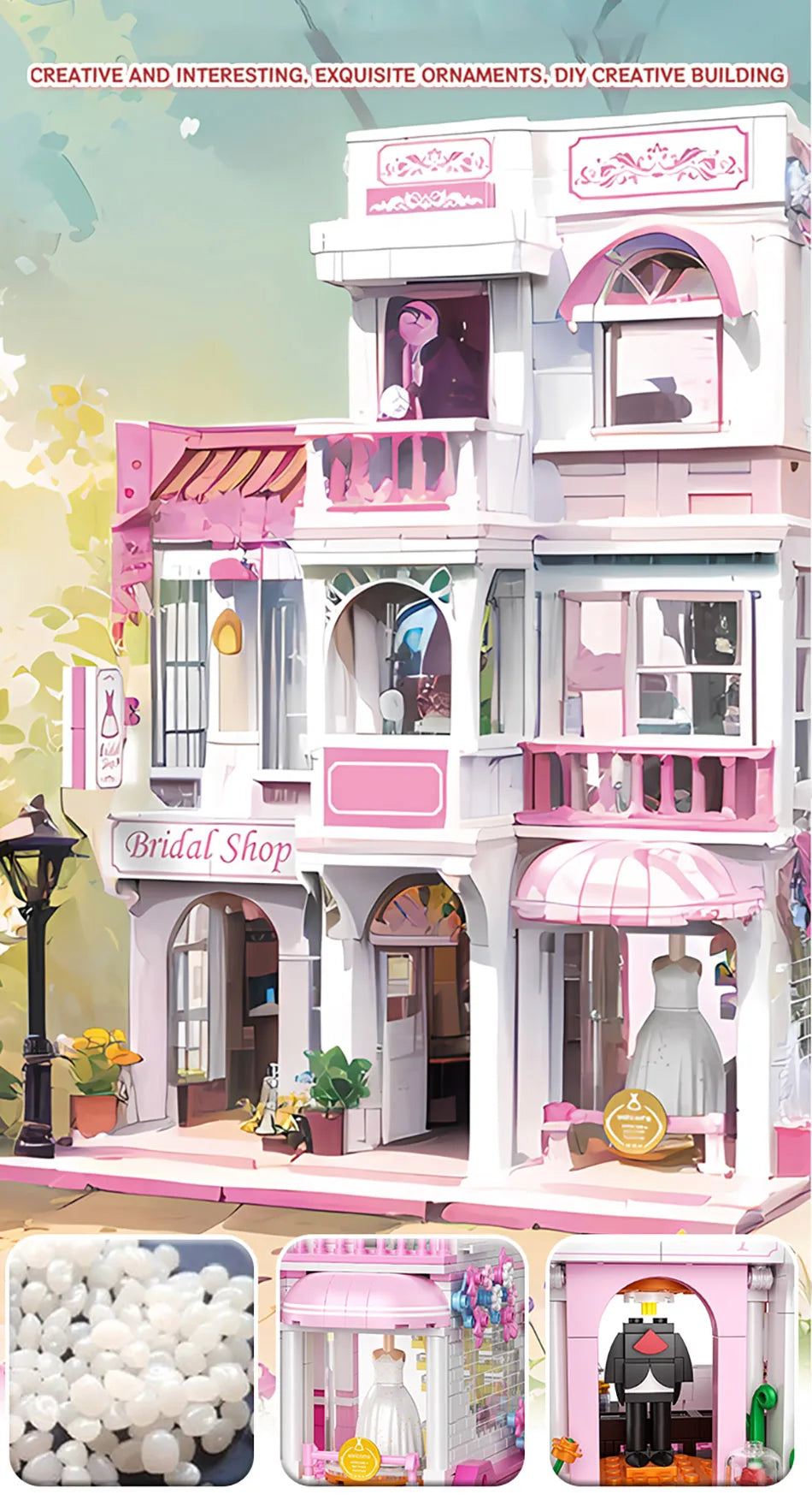 Creative Street View Wedding Salon Manor Garden House Coffee Shop Model Building Blocks City Architecture Mini Bricks Toys Gifts