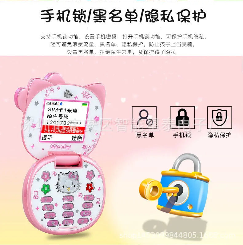 2024 Sanrio Hello Kitty Flip Phone Kawaii K688 Cartoon Kids Taiml Cute Mini Phone Birthday Fashion Girls Gifts Toys For Children