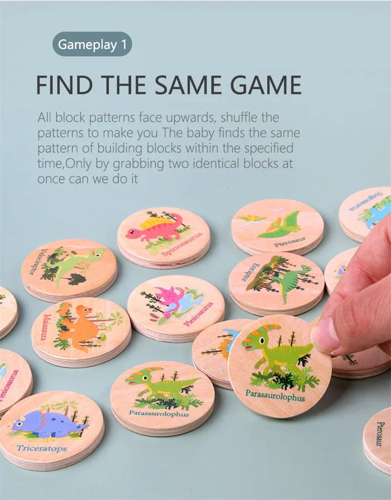 Memory Game Dinosaur Matching Toy Preschool Matching Board Game For Early Learning Development Wooden Games Summer Party Gift