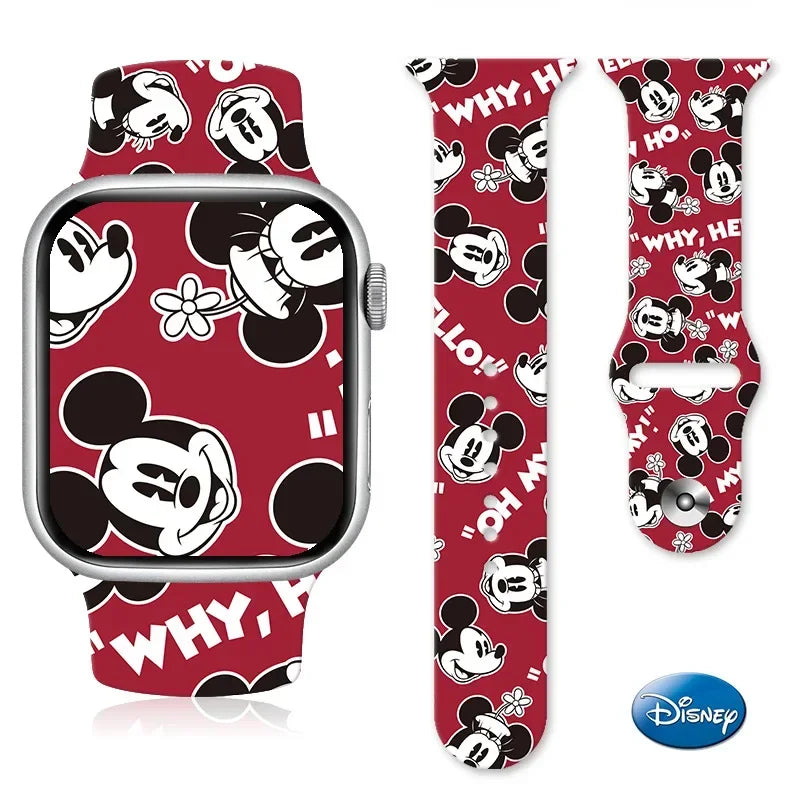 Disney Mickey Mouse Watchband Soft Silicone Strap for Apple Watch Band Ultra 49mm 44mm 45mm 42mm 41mm 42mm Iwatch Series 7 6 5 4