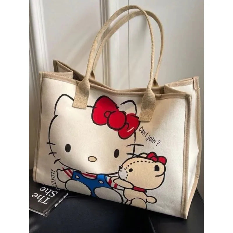 Hello Kitty Sanrio Y2k Tote Canvas Bag, Cute CanvasShoulder Bag, Cartoon Anime Handbag ForSchool Work Travel Shopping Schoolbag