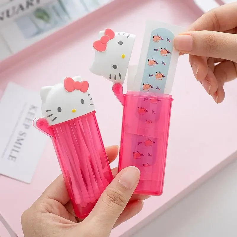 Cute Sanrio Hello Kitty Storage Box Kawaii Anime My Melody Toothpick Cosmetic Swab Storage Box Portable Travel Mini Container