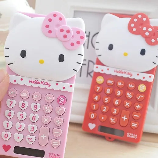 Hello Kitty Pocket Calculator Cute Electronic Push Back Design Portable Office Supplies Math Device Kawaii Student Children Gift