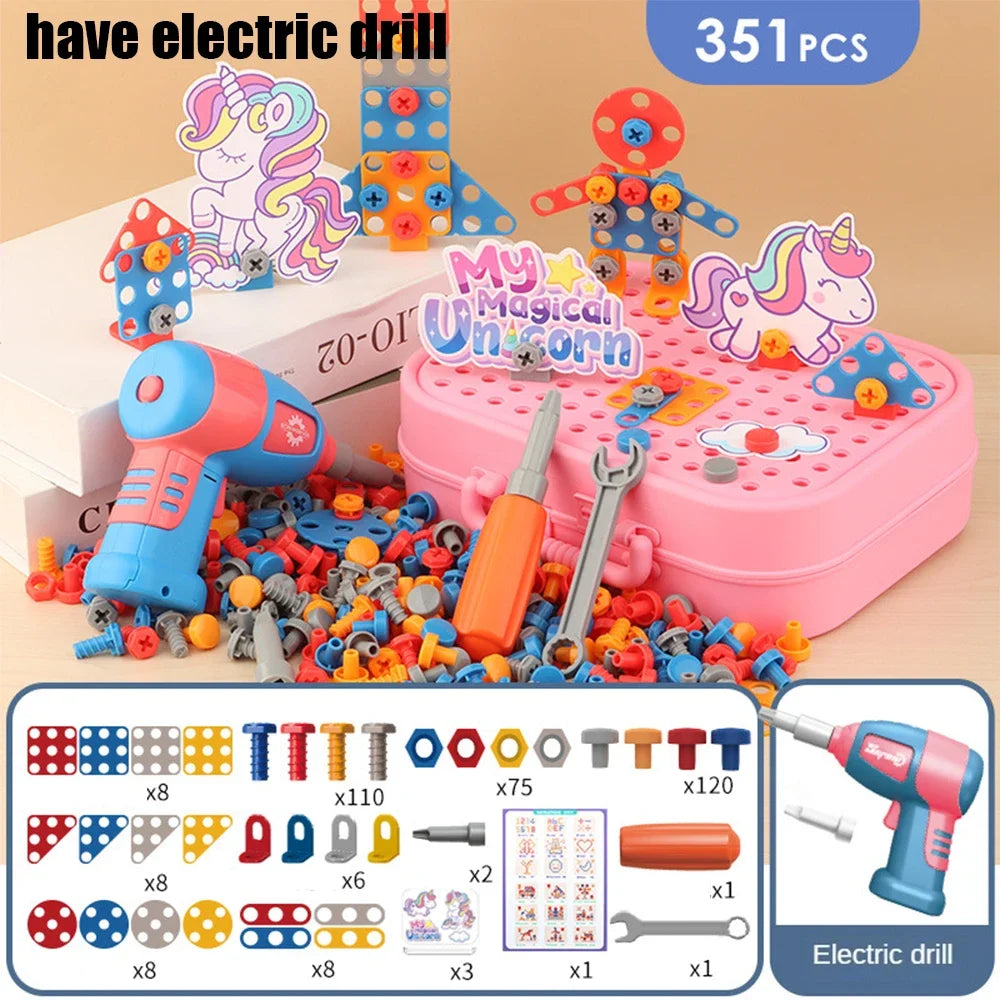 Children Toys Tool Set Electric Drill Screw Nut 3D Puzzle Toys Pretend Play Repair Tool Box Drilling Assembly Educational Toys