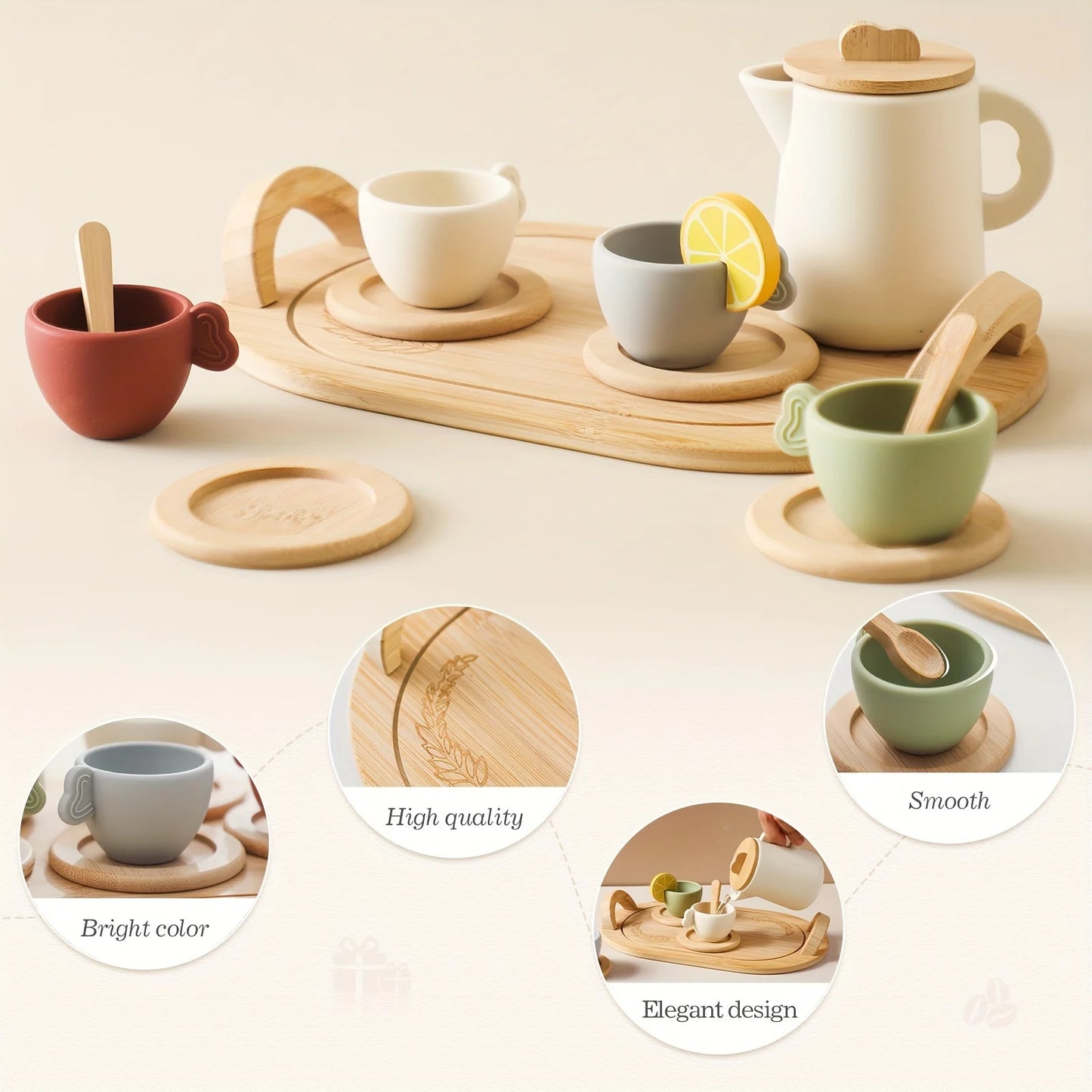 Kids Montessori Afternoon Tea Set Baby Teething Toy BPA Free Silicone Teapot and Teacups Role-Playing Kitchen Toy  Baby Toy Gift