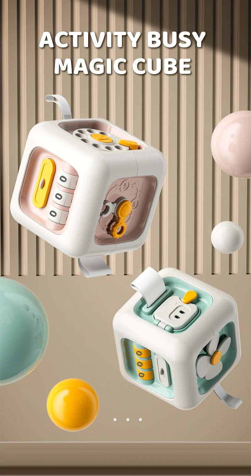 Montessori Activity Cube Baby Toys 6 in 1 Multipurpose Busy Cube Toddler Travel Toy Sensory Busy Board Educational Learning Toys