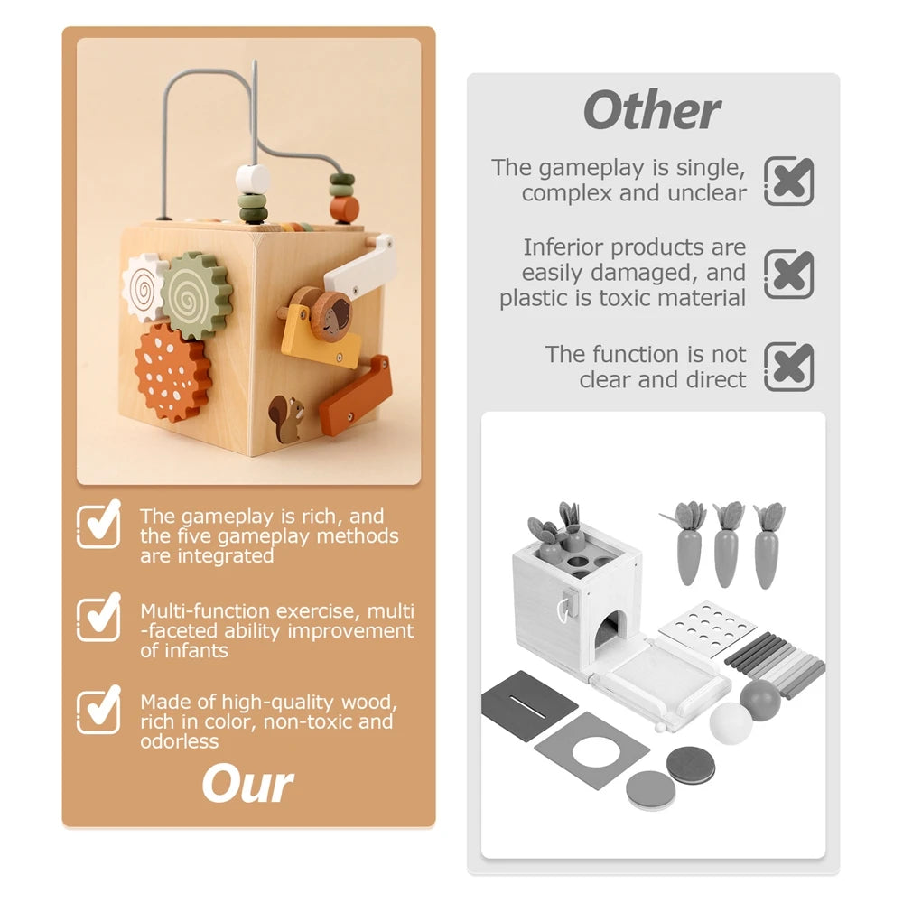 Children's Montessori Toys Wooden Building Blocks Shape Matching Toys Kids Educational Wooden Box Puzzle Toys Stacking Game