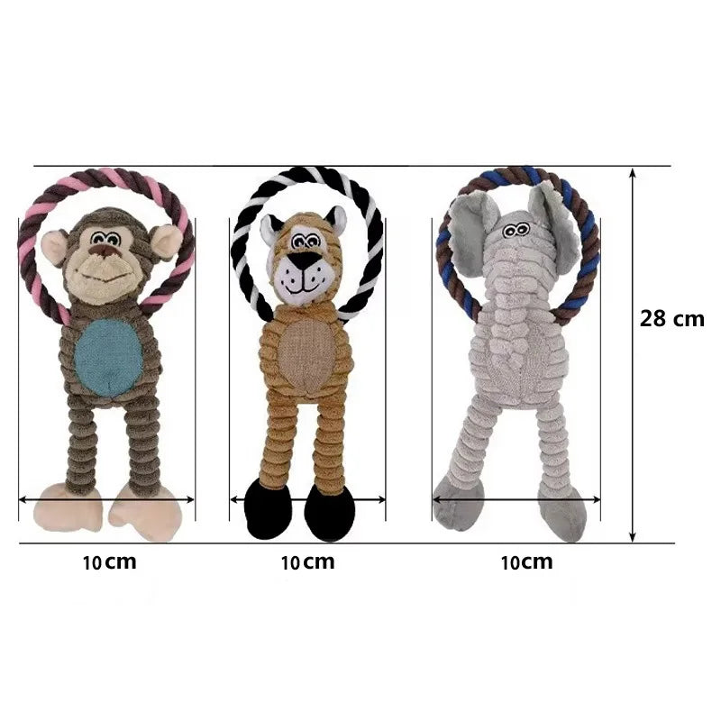 Dog Plush Toys Squeaky Animal Toys Lion Elephant Monkey Shaped Pet Chew Toy Interactive Teeth Cleaning Toy Pet Training Anti Bit