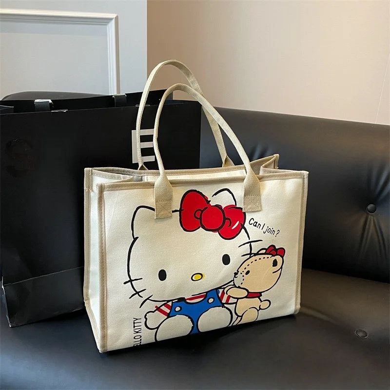Hello Kitty Sanrio Y2k Tote Canvas Bag, Cute CanvasShoulder Bag, Cartoon Anime Handbag ForSchool Work Travel Shopping Schoolbag