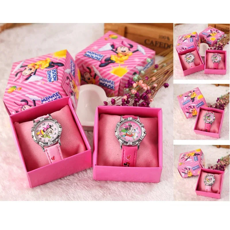 2024 Disney Mickey Mouse watch Minnie Mouse Anime Figure Children watch For Kids Boys Girls Cartoon watches Gifts Toys With Box
