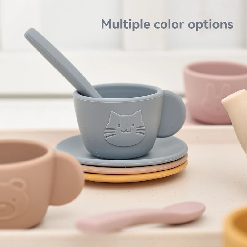 Kids Montessori Afternoon Tea Set Baby Teething Toy BPA Free Silicone Teapot and Teacups Role-Playing Kitchen Toy  Baby Toy Gift
