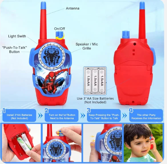 Spidey Walkie Talkies for Kids - 2 Pcs Indoor and Outdoor Spider Toys Gifts for Man Boys Christmas birthday Helloween
