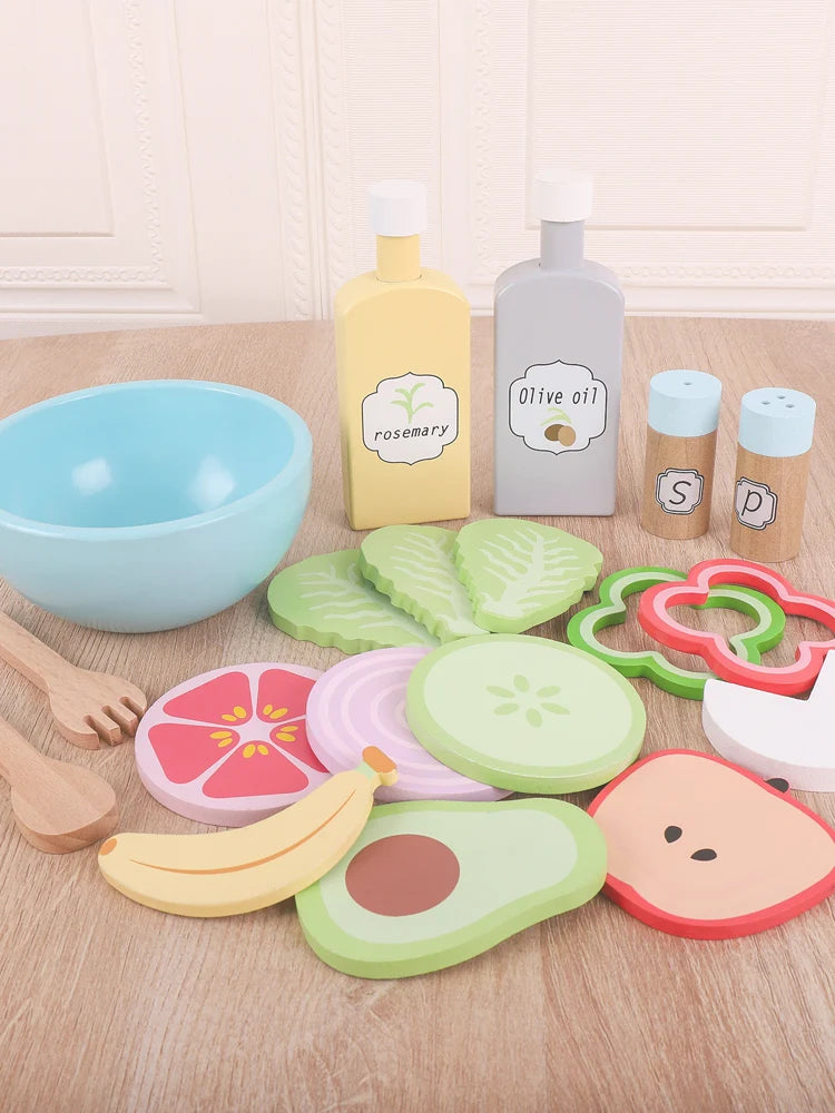 Wooden simulation vegetable salad breakfast french fries toy fruit salad popsicle house American food combination set