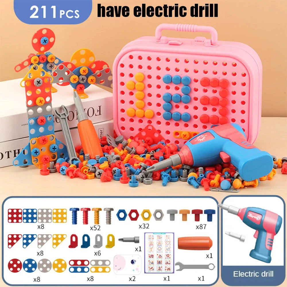 Children Toys Tool Set Electric Drill Screw Nut 3D Puzzle Toys Pretend Play Repair Tool Box Drilling Assembly Educational Toys