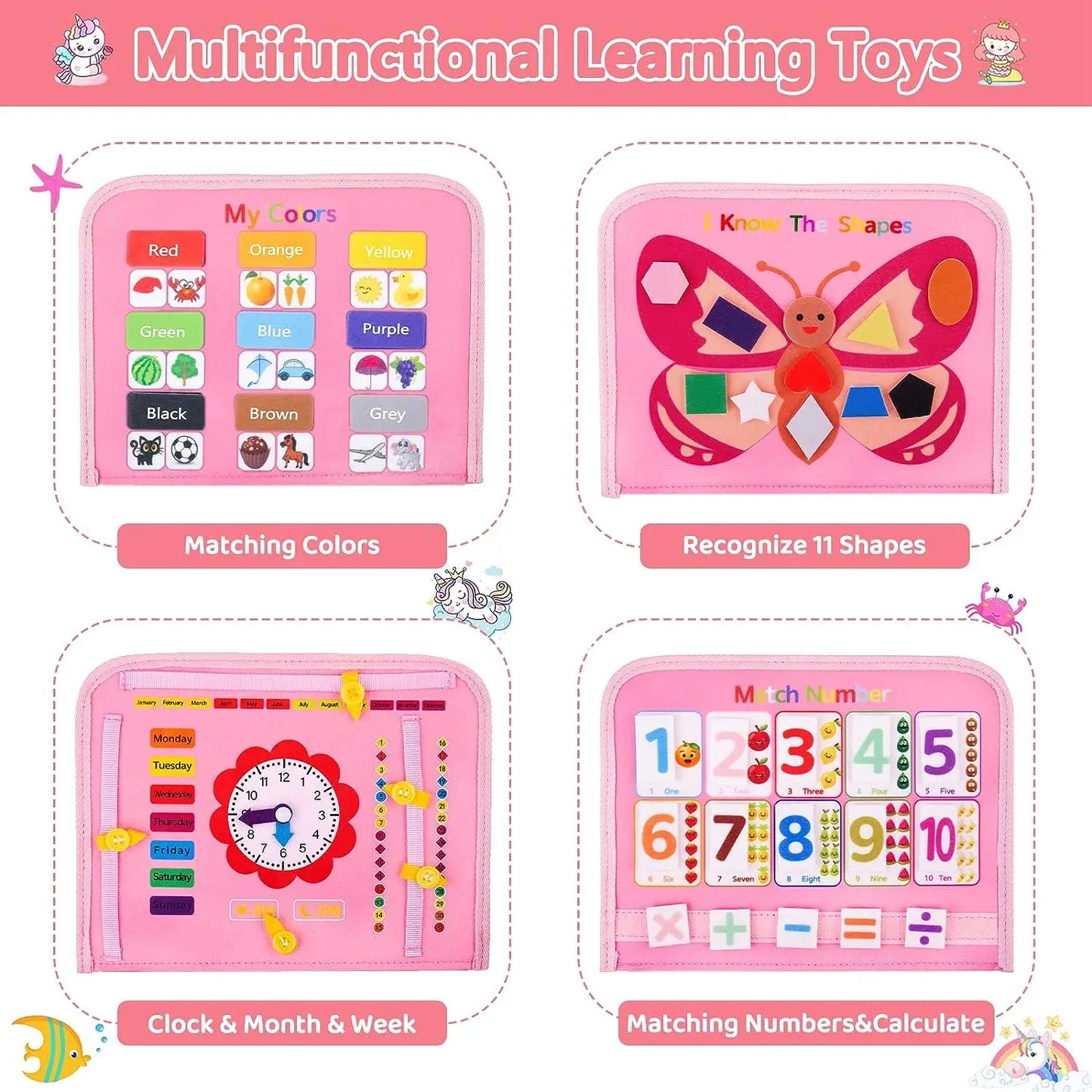 Montessori Toys Busy Board Toddler Sensory Activity Developing Board for Motor Skills， Educational Travel Activity Toys