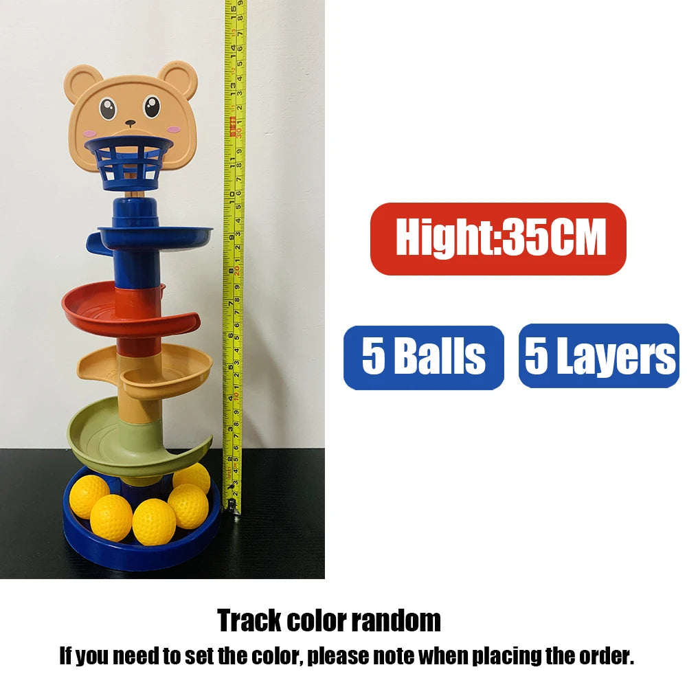 Montessori Baby Toys Rolling Ball Pile Tower Early Educational Toy For Babies Rotating Track Baby Gift Stacking Toy For Children