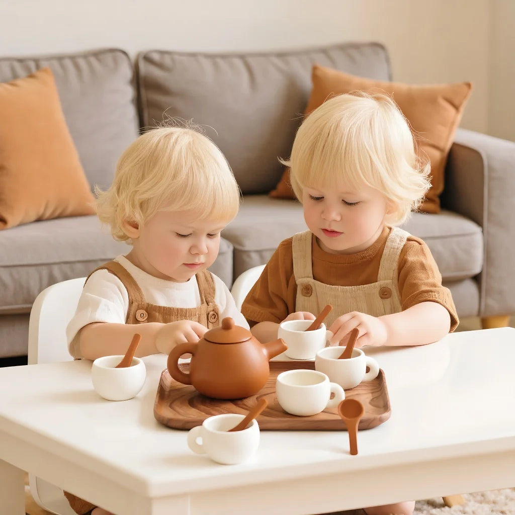 Kids Montessori Afternoon Tea Set Baby Teething Toy BPA Free Silicone Teapot and Teacups Role-Playing Kitchen Toy  Baby Toy Gift