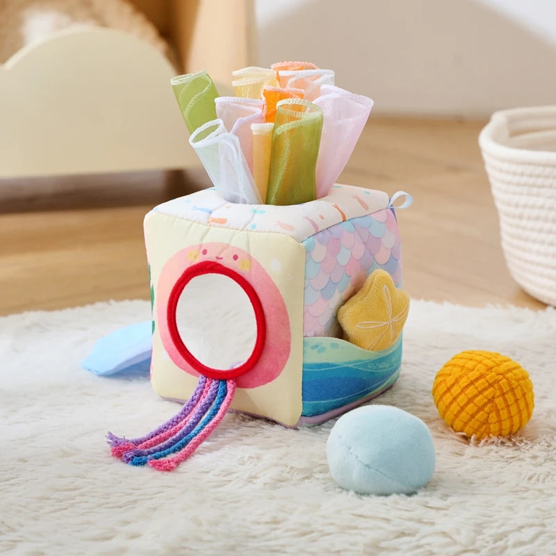 Baby Montessori Toy cotton Magic Tissue Box Finger Exercising Busy Board Game Cloth Book Cartoon Mermaid Puzzle Toy Girl's Gifts